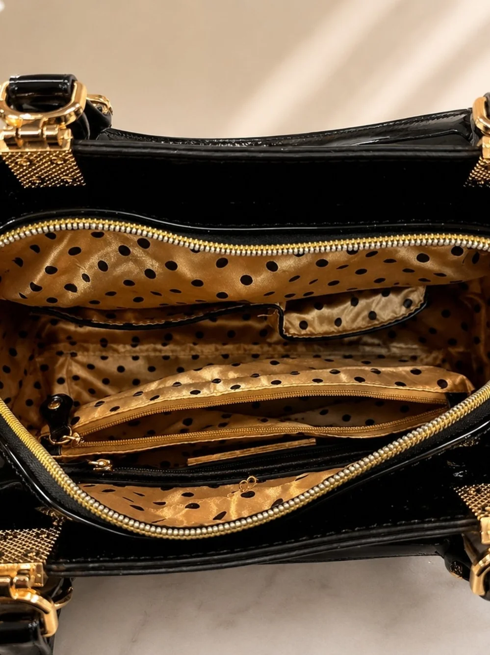 Julia & Michael Black & Ivory Patent Croc Rhinestone Bow Satchel Handbag